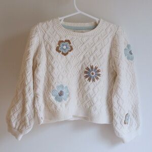 Cynthia Rowley Girls 3T Cream Cable Knit Floral Embroidered Sweater